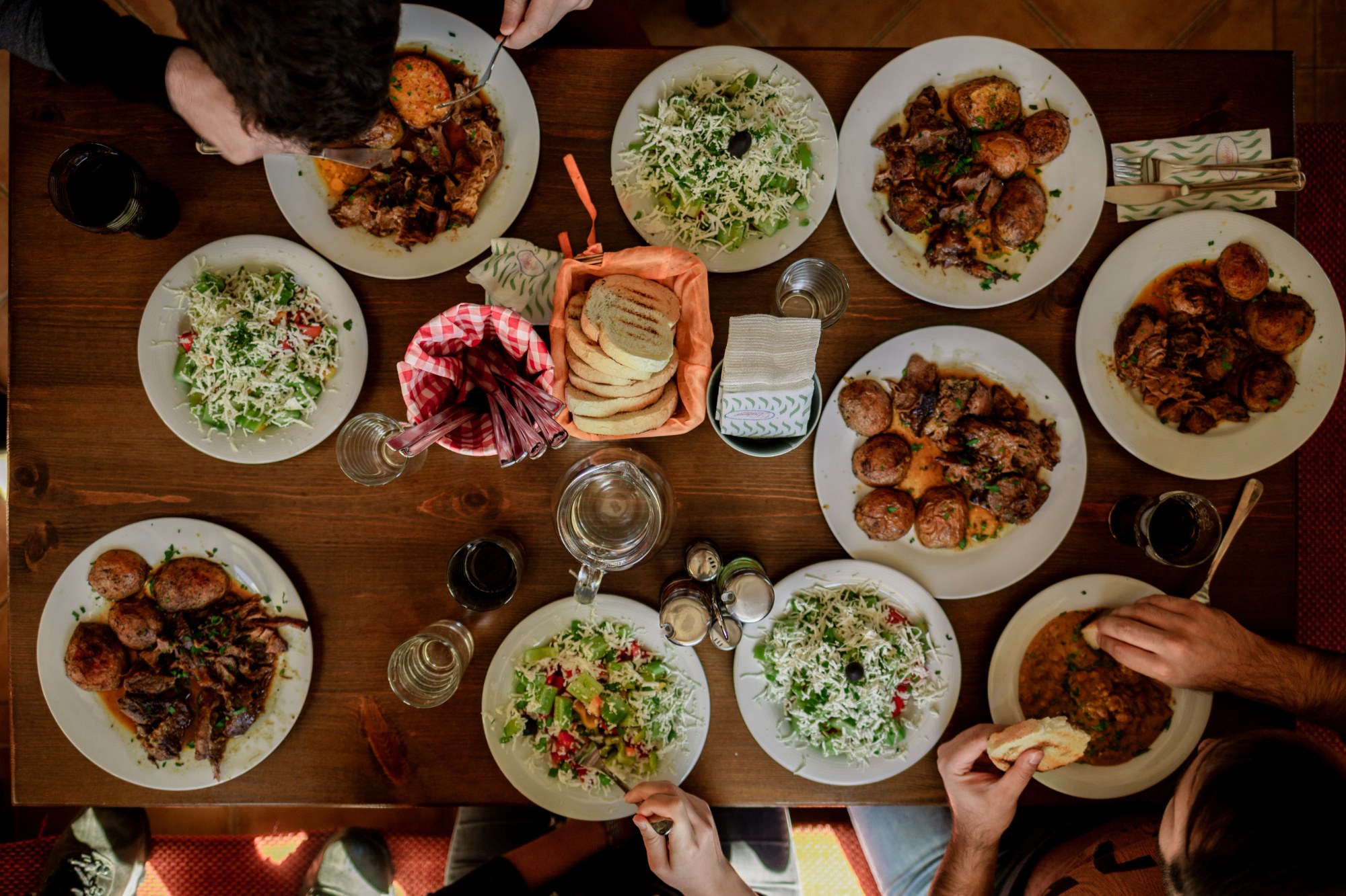 Shared meal seen from above