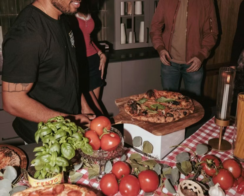 Pizza on a table at a dinner party